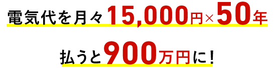 電気代を月々15,000円×50年払うと900万円に！